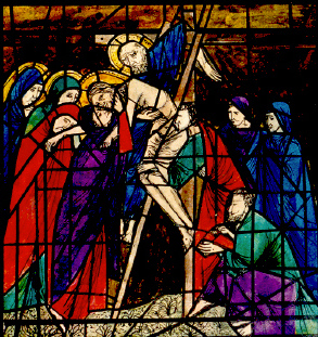 The Crucifixion- modern painted glass.